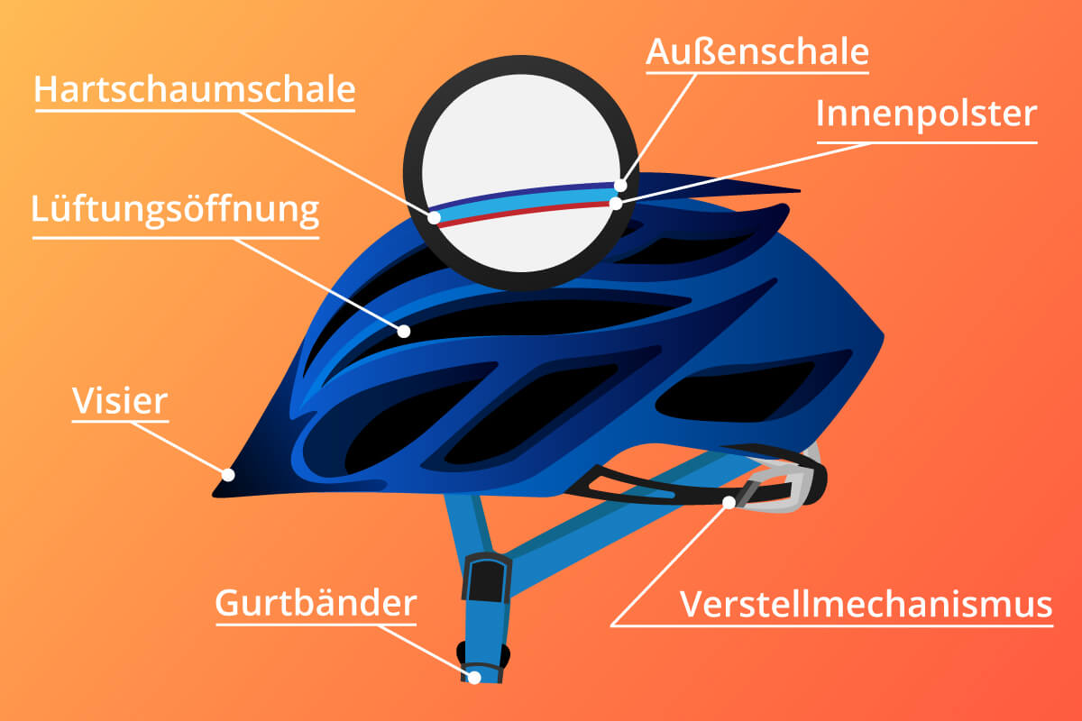 Grafik zum Aufbau eines Fahrradhelms