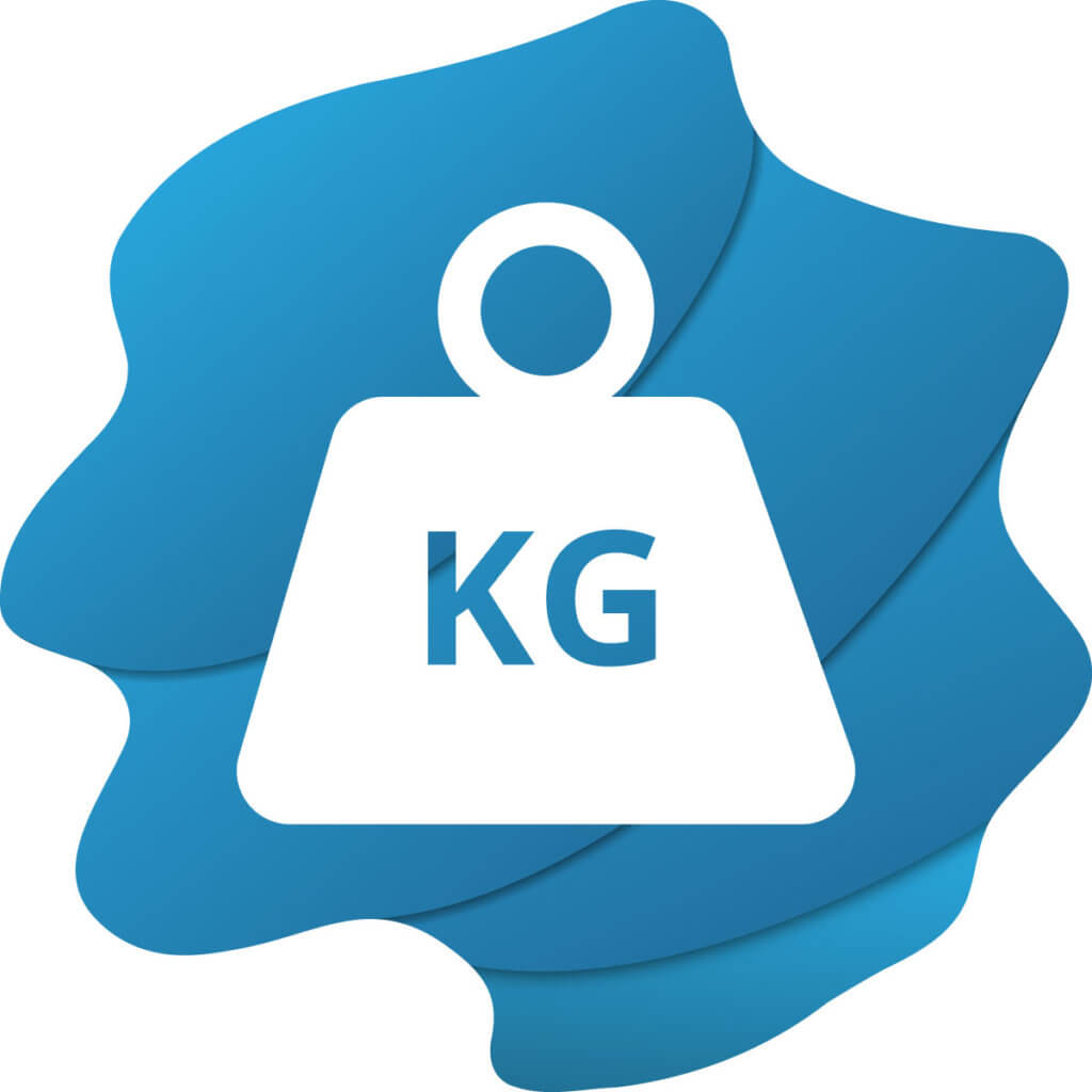 Icon für Gewicht: Ein altmodisches Waagen-Gewicht mit der Beschriftung "KG"