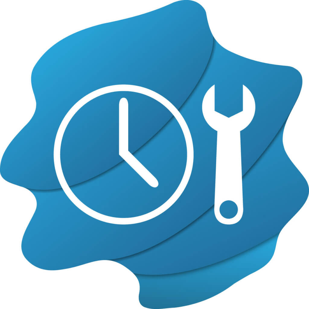 Icon für Ladezeit: Eine Uhr und ein Schraubenschluessel