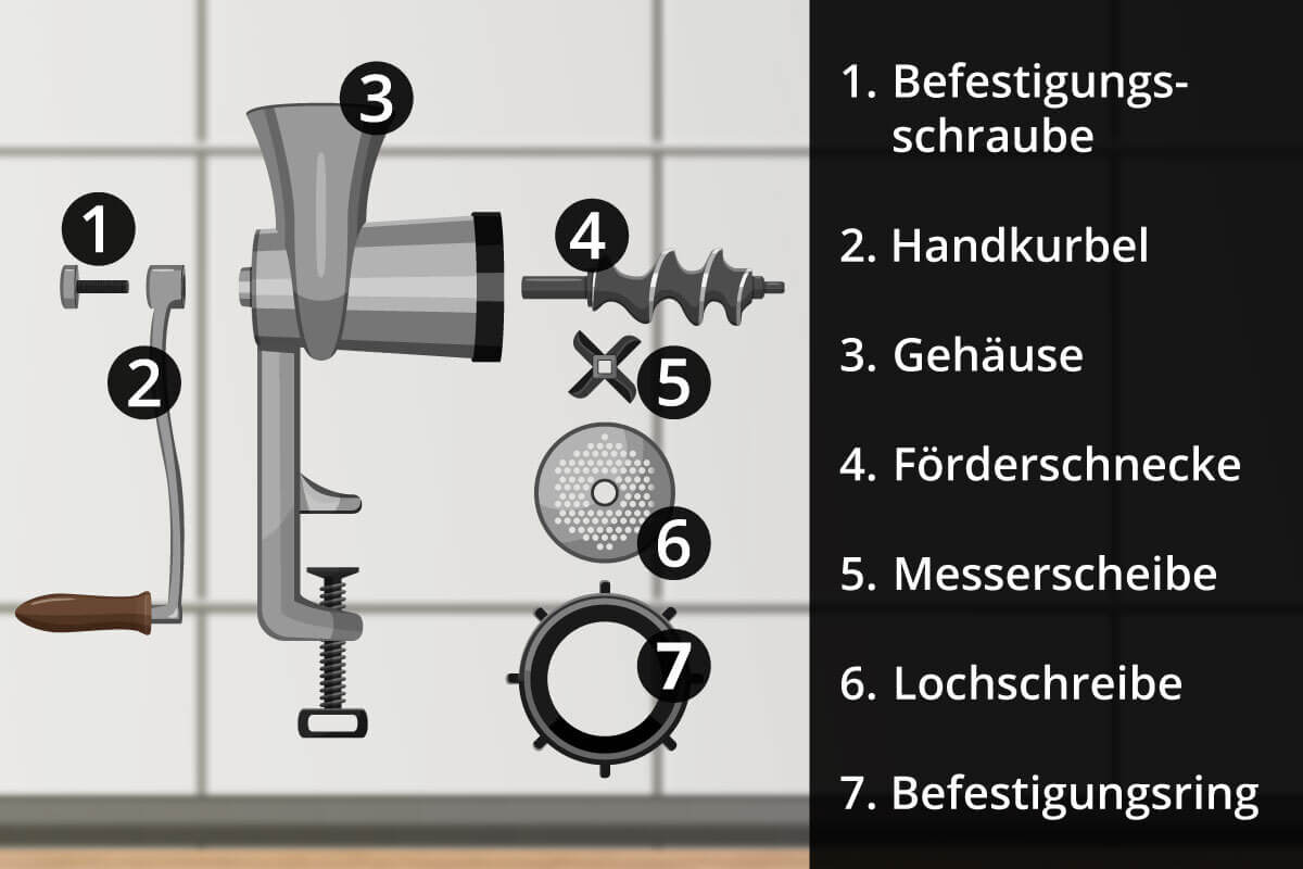 Schematischer Aufbau eines Fleischwolfs