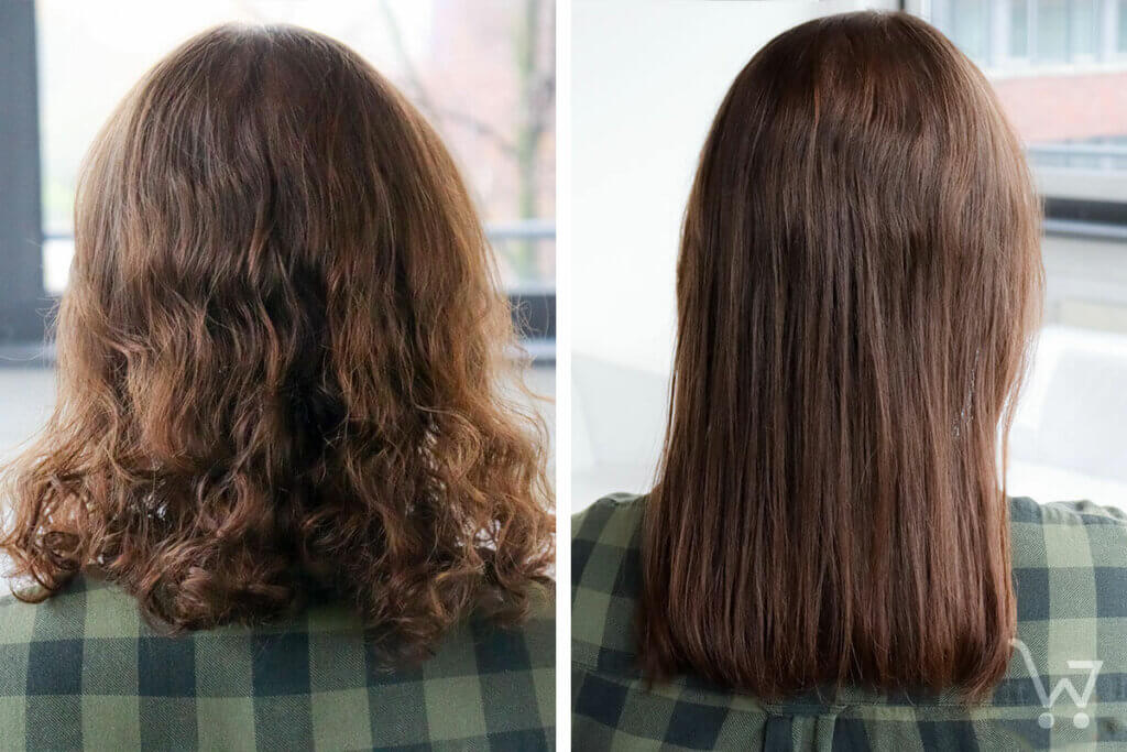 Haare vor und nach dem Glätten