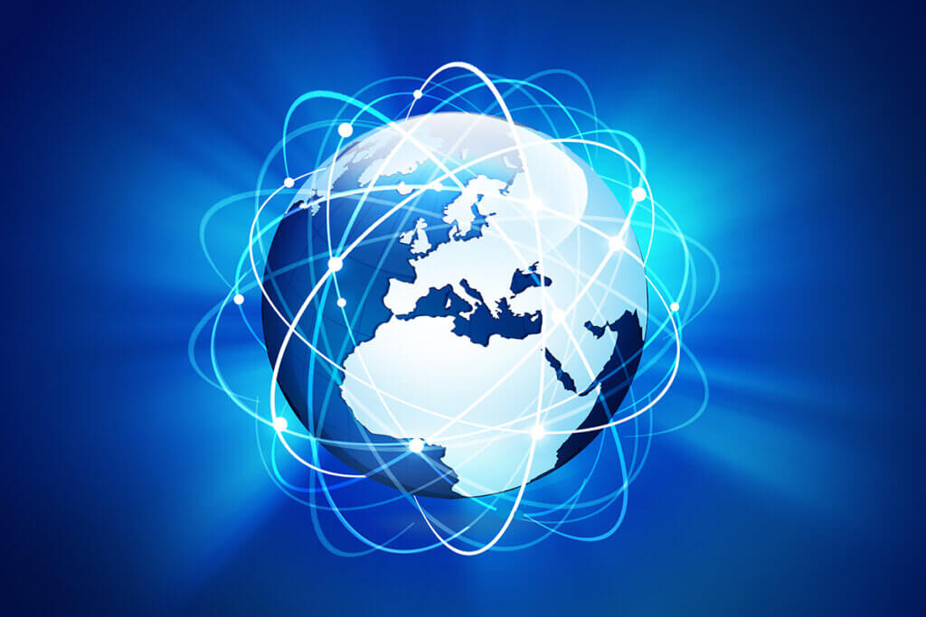 Internet-Symbol auf blauem Hintergrund