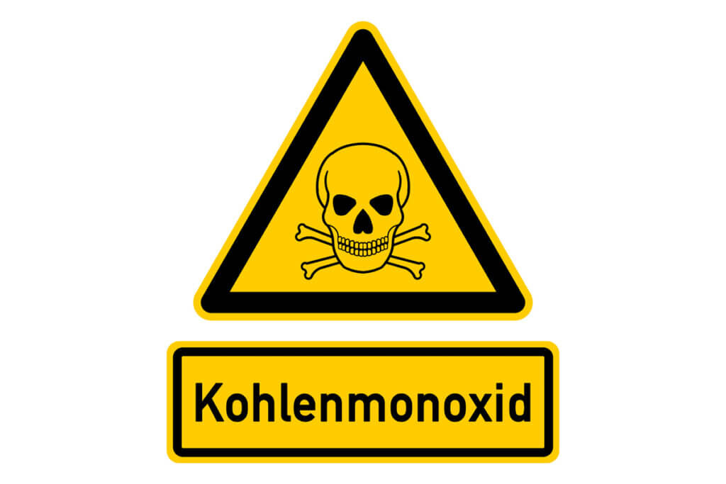 kohlenmonoxid warnzeichen mit totenkopf